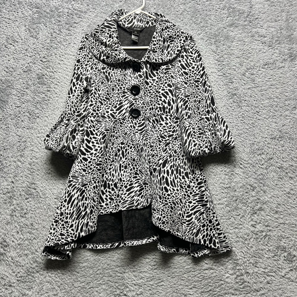 Ali Miles Jacket Womens Small Black White Animal Print Swing Bell Sleeves Fairy - Picture 5 of 15